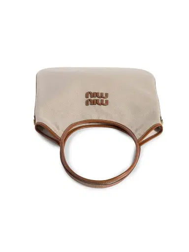 Miu Miu Women's Ivy Canvas and Leather Tote Bag - Beige Khaki | Thumbnail 2 Miu Miu Women's Ivy Canvas and Leather Tote Bag - Beige Khaki | Thumbnail 2