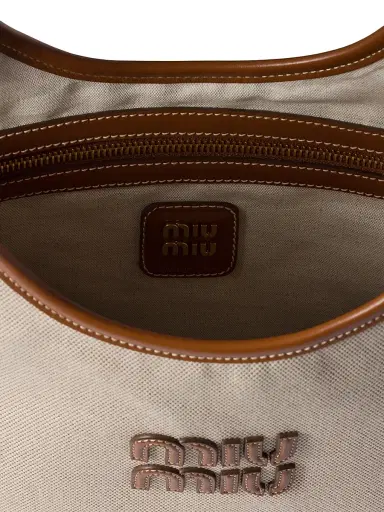 Miu Miu Women's Ivy Canvas and Leather Tote Bag - Beige Khaki | Thumbnail 4 Miu Miu Women's Ivy Canvas and Leather Tote Bag - Beige Khaki | Thumbnail 4