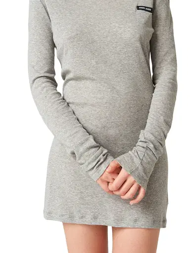 Miu Miu Women's Ribbed Knit Jersey Dress - Grey | Thumbnail 4