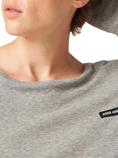 Miu Miu Women's Ribbed Knit Jersey Dress - Grey | Thumbnail 5