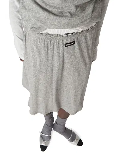 Miu Miu Women's Ribbed Jersey Skirt - Grey | Thumbnail 4