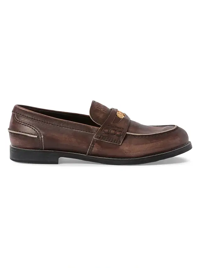 Women's Vintage-Effect Leather Penny Loafers - Brown