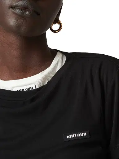 Miu Miu Women's Ribbed Jersey T-Shirt - Grey | Thumbnail 11