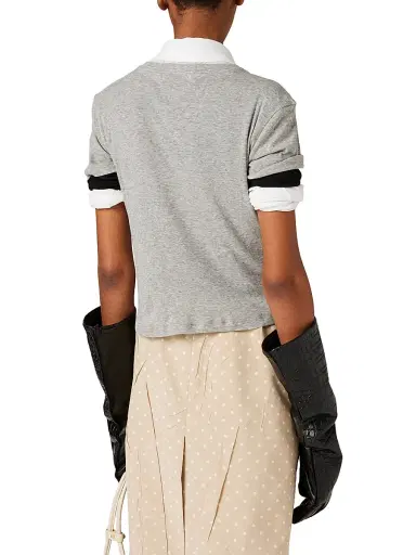 Miu Miu Women's Ribbed Jersey T-Shirt - Grey | Thumbnail 3