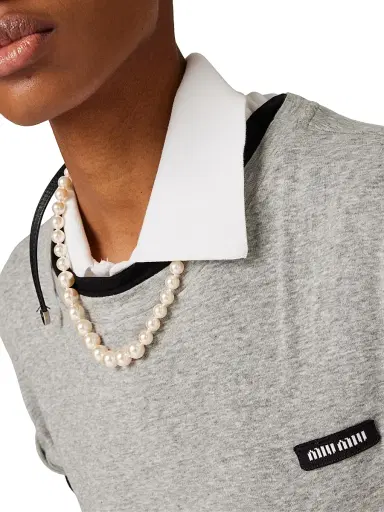 Miu Miu Women's Ribbed Jersey T-Shirt - Grey | Thumbnail 5