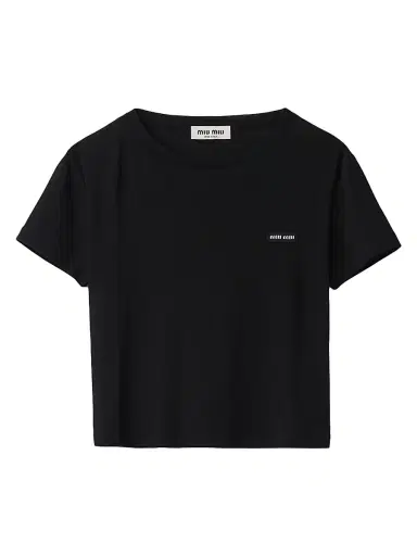 Miu Miu Women's Ribbed Jersey T-Shirt - Grey | Thumbnail 7