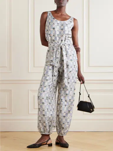 Loro Piana Nadia Belted Printed Silk-satin Jumpsuit | Thumbnail 2 Loro Piana Nadia Belted Printed Silk-satin Jumpsuit | Thumbnail 2