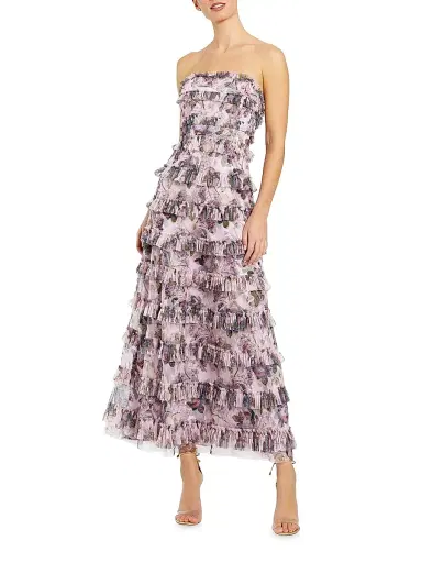 Mac Duggal Women's Ruffled Strapless Maxi Dress - Purple Multi - Size 14 | Thumbnail 1