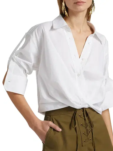 A.L.C. Women's Leo Cotton Long-Sleeve Top - White | Thumbnail 6