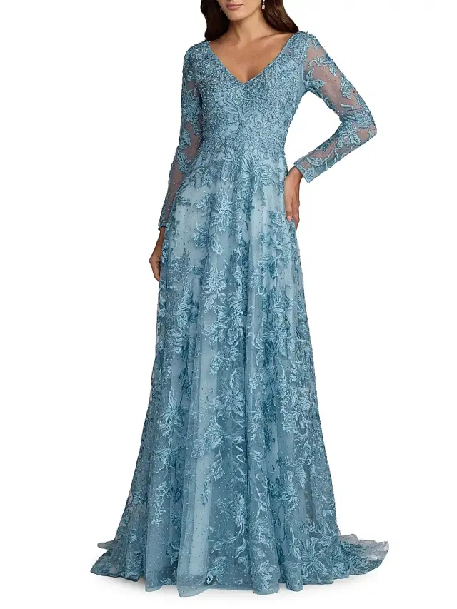 Mac Duggal Women's Evening Crystal-Embellished V-Neck Gown - French Blue
