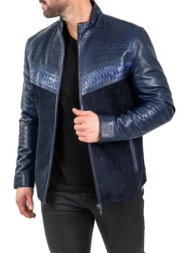 Maceoo Men's Leather Python Shield Jacket - Blue | Thumbnail 5