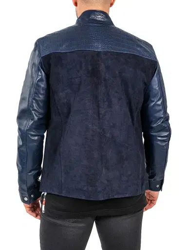 Maceoo Men's Leather Python Shield Jacket - Blue | Thumbnail 6