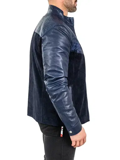 Maceoo Men's Leather Python Shield Jacket - Blue | Thumbnail 7