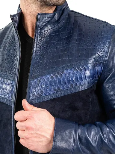 Maceoo Men's Leather Python Shield Jacket - Blue | Thumbnail 8