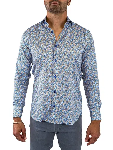 Maceoo Men's Einstein Symbol Shirt - Blue Yellow | Thumbnail 2