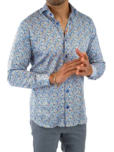 Maceoo Men's Einstein Symbol Shirt - Blue Yellow | Thumbnail 6