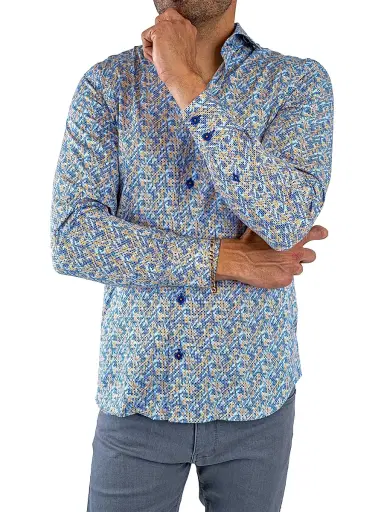 Maceoo Men's Einstein Symbol Shirt - Blue Yellow | Thumbnail 7