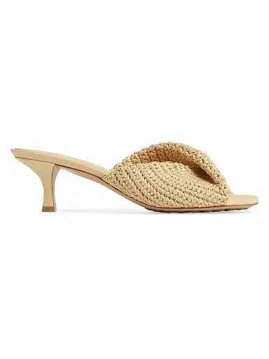 Bottega Veneta Women's Blink 50MM Woven Raffia & Leather Twist Mules - Natural - Size 10 | Thumbnail 1