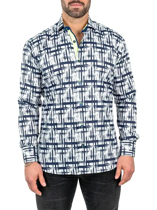Maceoo Men's Einstein Linear Shirt - White Blue