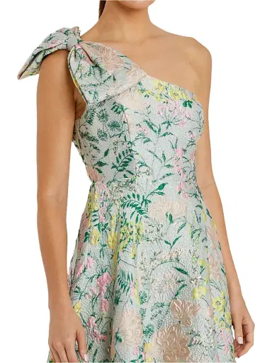 Mac Duggal Women's Floral Brocade Bow One-Shoulder Gown - Pastel Multi - Size 0 | Thumbnail 3 Mac Duggal Women's Floral Brocade Bow One-Shoulder Gown - Pastel Multi - Size 0 | Thumbnail 3
