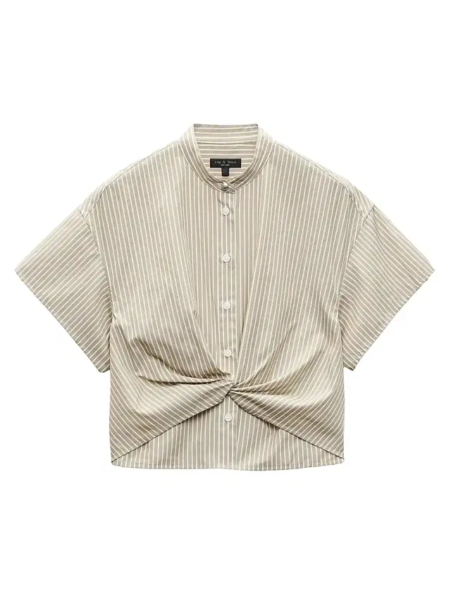 rag & bone Women's Gretchen Striped Poplin Twist Shirt - Beige Stripe