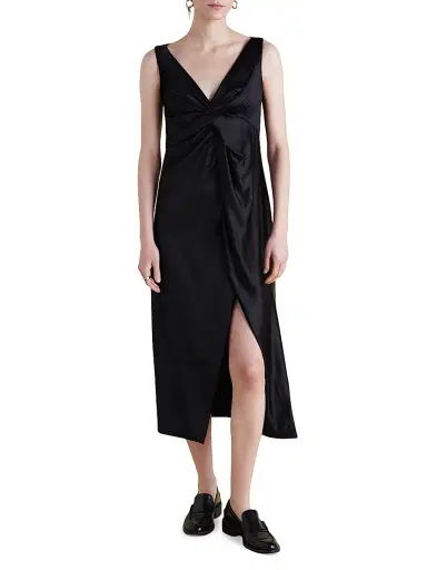 Marina Moscone Women's Satin V-Neck Twist Dress - Pale Grey | Thumbnail 3
