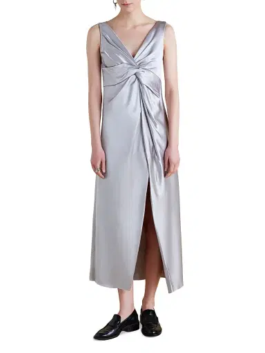 Marina Moscone Women's Satin V-Neck Twist Dress - Pale Grey | Thumbnail 1