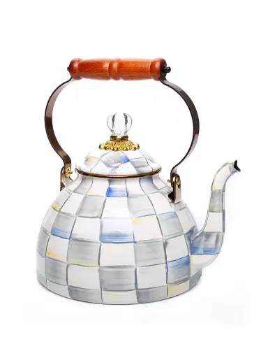 MacKenzie-Childs Sterling Check Enamel Tea Kettle | Thumbnail 1 MacKenzie-Childs Sterling Check Enamel Tea Kettle | Thumbnail 1
