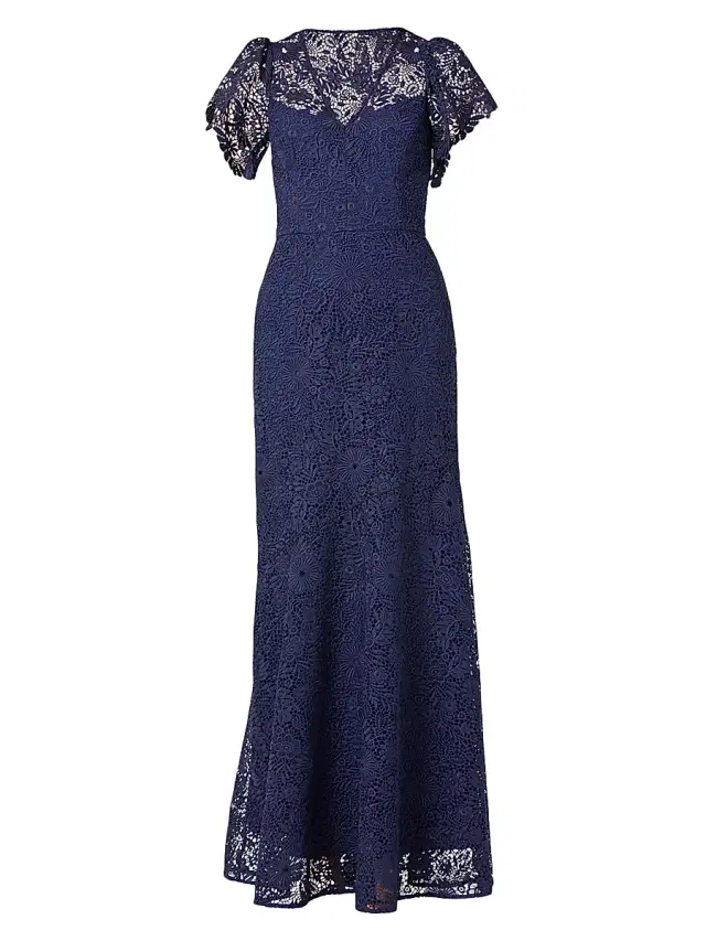 Shoshanna Women's Manuela Lace V-Neck Maxi Dress - Navy