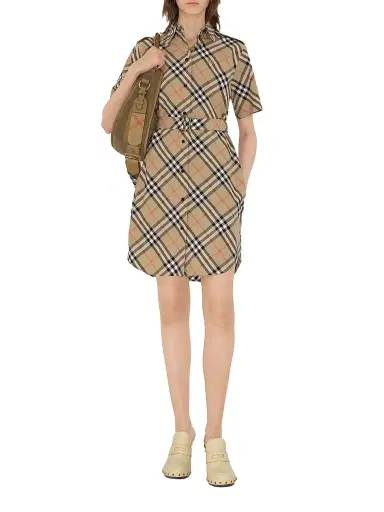 Burberry Women's Poplin Check Belted Shirtdress - Sand Ip Check | Thumbnail 3 Burberry Women's Poplin Check Belted Shirtdress - Sand Ip Check | Thumbnail 3