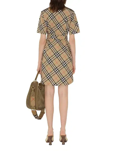 Burberry Women's Poplin Check Belted Shirtdress - Sand Ip Check | Thumbnail 5 Burberry Women's Poplin Check Belted Shirtdress - Sand Ip Check | Thumbnail 5