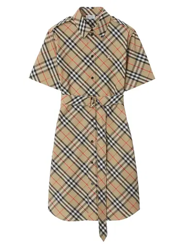 Burberry Women's Poplin Check Belted Shirtdress - Sand Ip Check | Thumbnail 1 Burberry Women's Poplin Check Belted Shirtdress - Sand Ip Check | Thumbnail 1