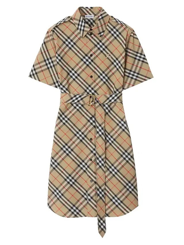 Women's Poplin Check Belted Shirtdress - Sand Ip Check