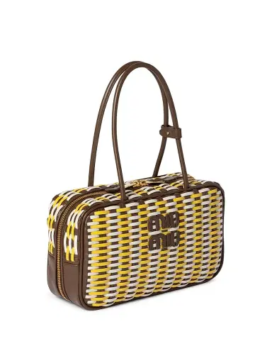 Miu Miu Women's Beau Leather Top Handle Bag - Brown White Yellow | Thumbnail 2 Miu Miu Women's Beau Leather Top Handle Bag - Brown White Yellow | Thumbnail 2