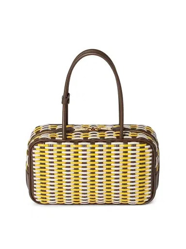 Miu Miu Women's Beau Leather Top Handle Bag - Brown White Yellow | Thumbnail 3 Miu Miu Women's Beau Leather Top Handle Bag - Brown White Yellow | Thumbnail 3
