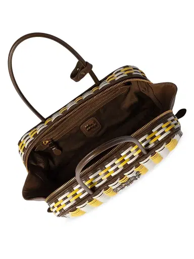 Miu Miu Women's Beau Leather Top Handle Bag - Brown White Yellow | Thumbnail 4 Miu Miu Women's Beau Leather Top Handle Bag - Brown White Yellow | Thumbnail 4