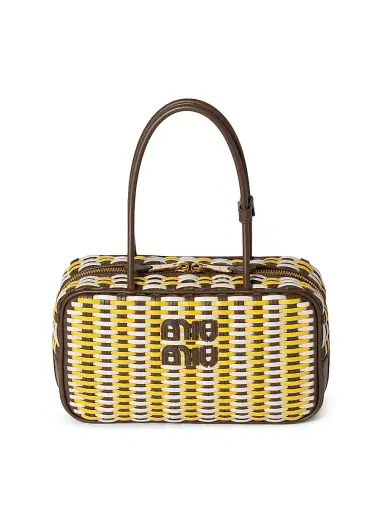 Miu Miu Women's Beau Leather Top Handle Bag - Brown White Yellow | Thumbnail 1 Miu Miu Women's Beau Leather Top Handle Bag - Brown White Yellow | Thumbnail 1
