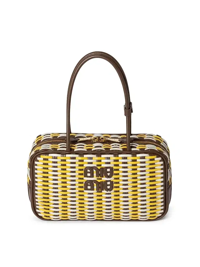 Women's Beau Leather Top Handle Bag - Brown White Yellow