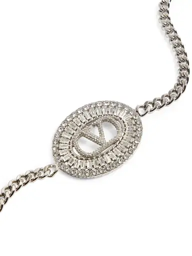Valentino Garavani Women's Vlogo Signature Chain Belt with Crystals - Palladium Crystal - Size Medium | Thumbnail 3