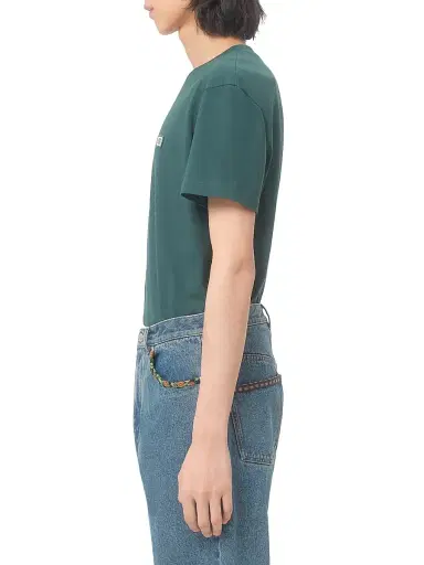 Valentino Garavani Men's Cotton T-Shirt with VLogo Patch - Dark Green - Size Small | Thumbnail 3