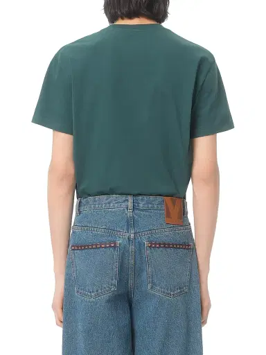 Valentino Garavani Men's Cotton T-Shirt with VLogo Patch - Dark Green - Size Small | Thumbnail 4
