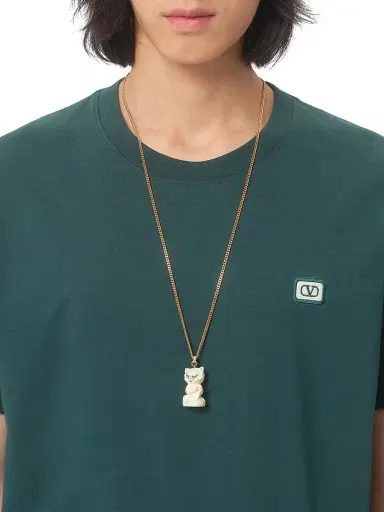 Valentino Garavani Men's Cotton T-Shirt with VLogo Patch - Dark Green - Size Small | Thumbnail 5