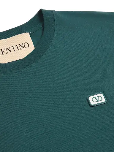Valentino Garavani Men's Cotton T-Shirt with VLogo Patch - Dark Green - Size Small | Thumbnail 6