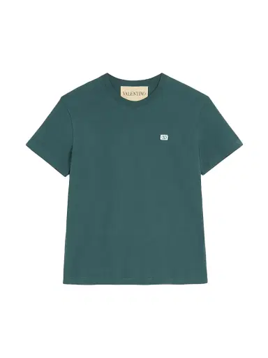 Valentino Garavani Men's Cotton T-Shirt with VLogo Patch - Dark Green - Size Small | Thumbnail 1
