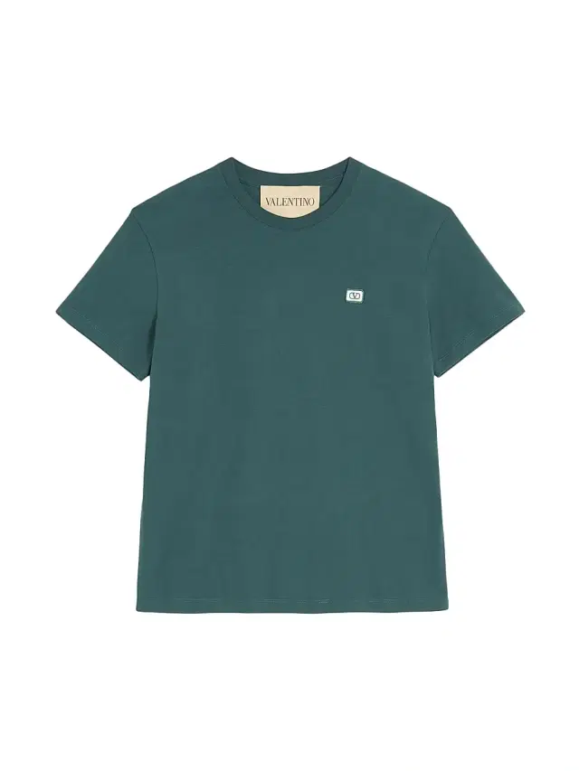 Men's Cotton T-Shirt with VLogo Patch - Dark Green