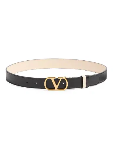 Valentino Garavani Women's Vlogo Signature Reversible Shiny Calfskin Belt 30MM - Black Butter - Size Large | Thumbnail 1 Valentino Garavani Women's Vlogo Signature Reversible Shiny Calfskin Belt 30MM - Black Butter - Size Large | Thumbnail 1