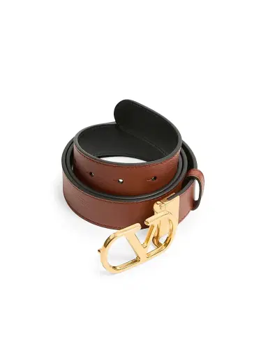 Valentino Garavani Men's Vlogo Signature Reversible Shiny Calfskin Belt - Deep Caramel - Size 34 | Thumbnail 3