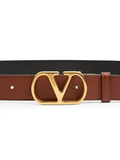 Valentino Garavani Men's Vlogo Signature Reversible Shiny Calfskin Belt - Deep Caramel - Size 34 | Thumbnail 4