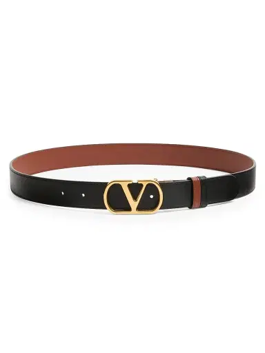 Valentino Garavani Men's Vlogo Signature Reversible Shiny Calfskin Belt - Deep Caramel - Size 34 | Thumbnail 5