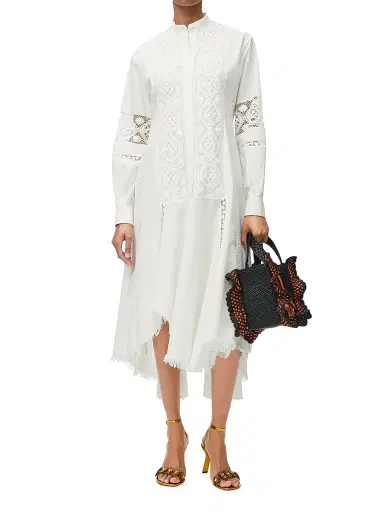 LOEWE Women's x Paula's Ibiza Lace Long-Sleeve Shirtdress - White | Thumbnail 2 LOEWE Women's x Paula's Ibiza Lace Long-Sleeve Shirtdress - White | Thumbnail 2